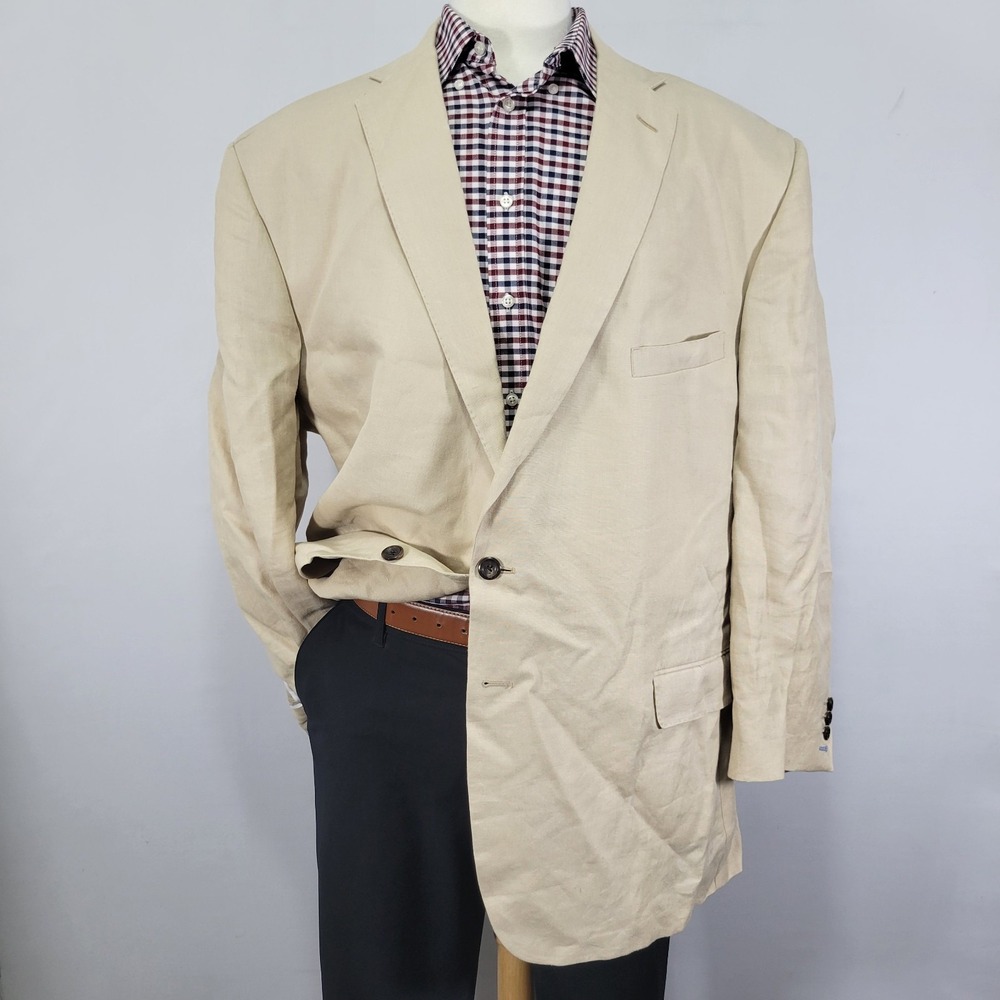 Corporate Image Tom James Men's Sport Coat Blazer‎ Sugreon Linen 52R SLIM FIT
